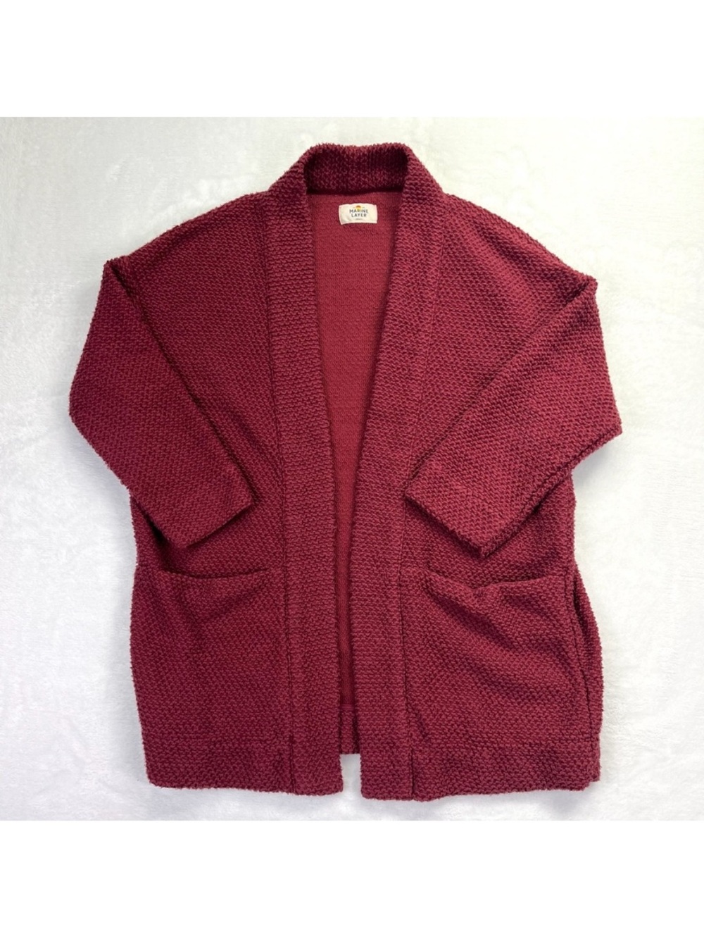 Marine layer open front popcorn burgandy cardigan XS
